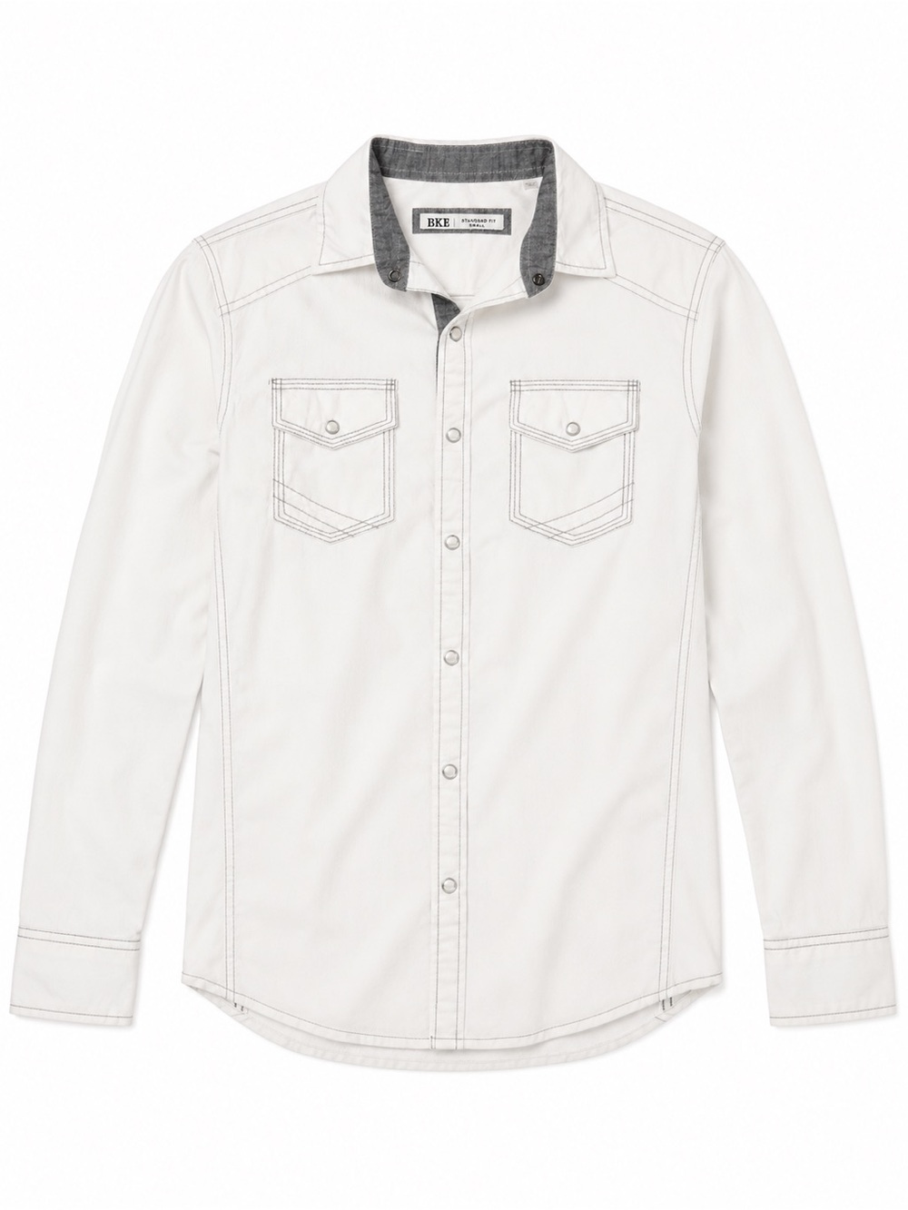 BKE Standard Fit Mens S White Long Sleeve Snap Button Western Shirt